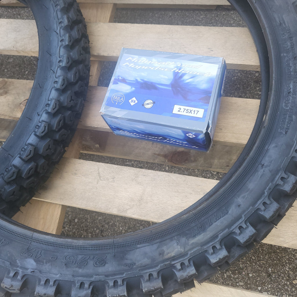 Cross Reifen SET MIT SCHLAUCH 2.75 x 17 Zoll 2 3/4 x 17 Mofa Moped mokick enduro