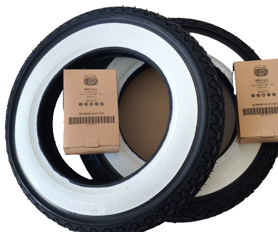 2 Reifen 3.50-10 Kenda Weißwand + 2 Schlauch 90 ° Vespa 80-200 PX Rally T5 Satz