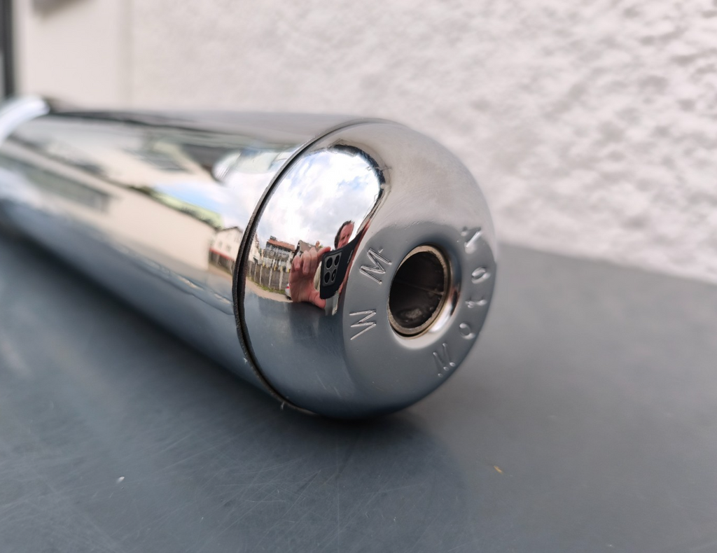 Auspuff mit Schelle für Simson S50 S51 S70 Enduro verchromt mit Delle ø28mm