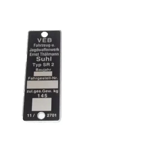 Typenschild plakette für Simson SR2 am Steuerkopf