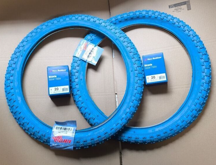 2 Fahrrad reifen BLAU 16x2,125 Zoll 57-305 Mantel Decke Set Schlauch anhänger