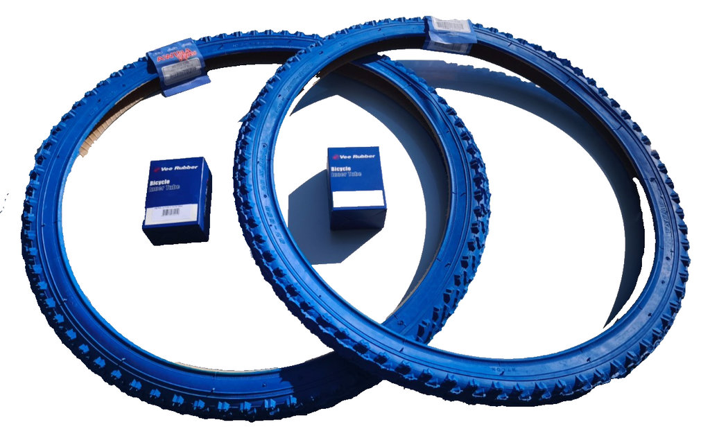 2x Reifen BLAU MTB Fahrrad reifen 26x1.95 + 2 x Schlauch AV Stollen CROSS 52-559