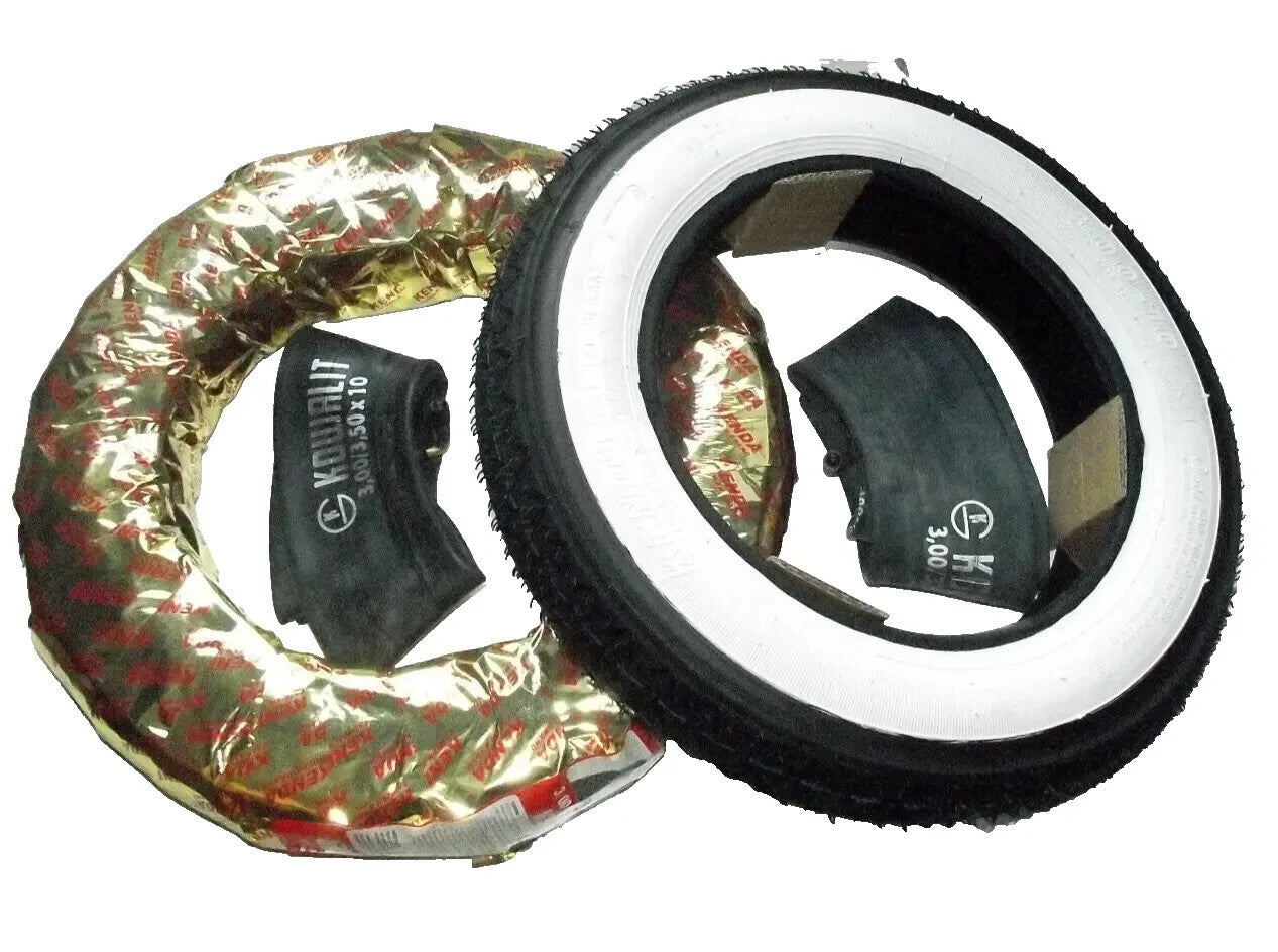 Weißwand Reifen SET 2x inkl Schläuche für Vespa PX 80-200 ROLLER 3.50 - 10 51J