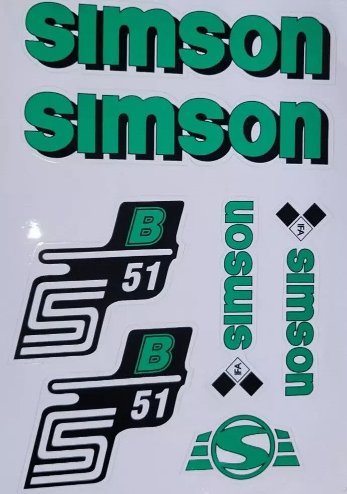 Simson Aufkleber Set S51 B  GRÜN WEISS Tank + Seitendeckel