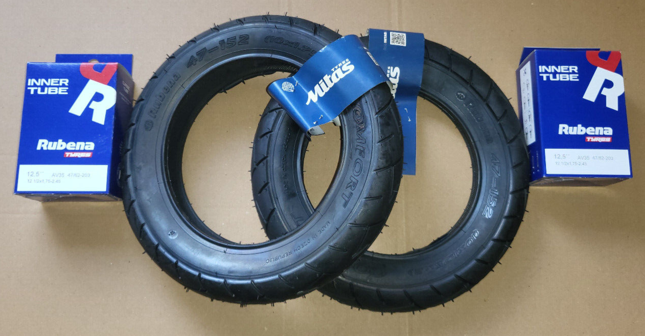 RUBENA 2x Reifen 10"Zoll 10x1.75x2 | 47-152 | + Schläuche 45° Kinderwagen Roller