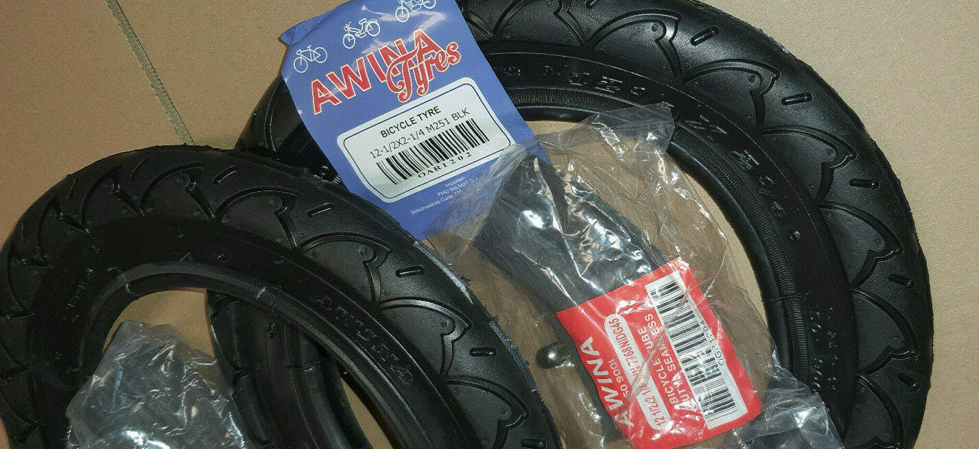 2x awina Reifen + 2x Schlauch 12" 12 1/2 x 2 1/4 54-203 kettcar rad racing profi