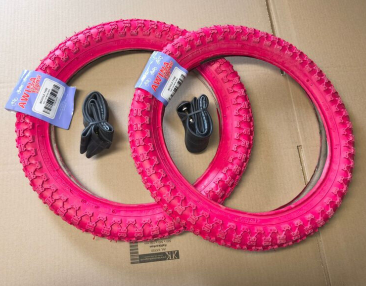 2 Fahrrad reifen rot 16x2,125 Zoll 57-305 Mantel Decke Set +Schlauch AV anhänger