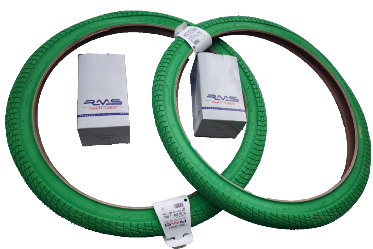 2x Kenda BMX Freestyle Fahrrad Reifen 20 " 20x1.75 47-406 2 x Schlauch AV grün