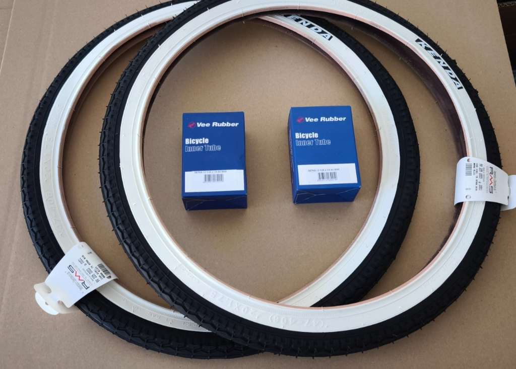 2 Fahrrad reifen 47-406 WEISSWAND 20 x 1.75 KENDA + 2 Schläuche AV BMX ANHÄNGER