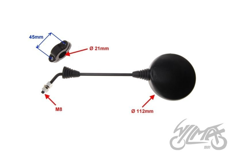 2x Universal Spiegel M8 Ø 104mm runde Form re+li Moped Mofa FÜR LENKER Ø 22 mm