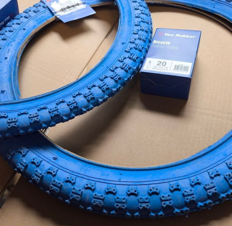 2 Fahrrad reifen BLAU 16x2,125 Zoll 57-305 Mantel Decke Set +Schlauch anhänger