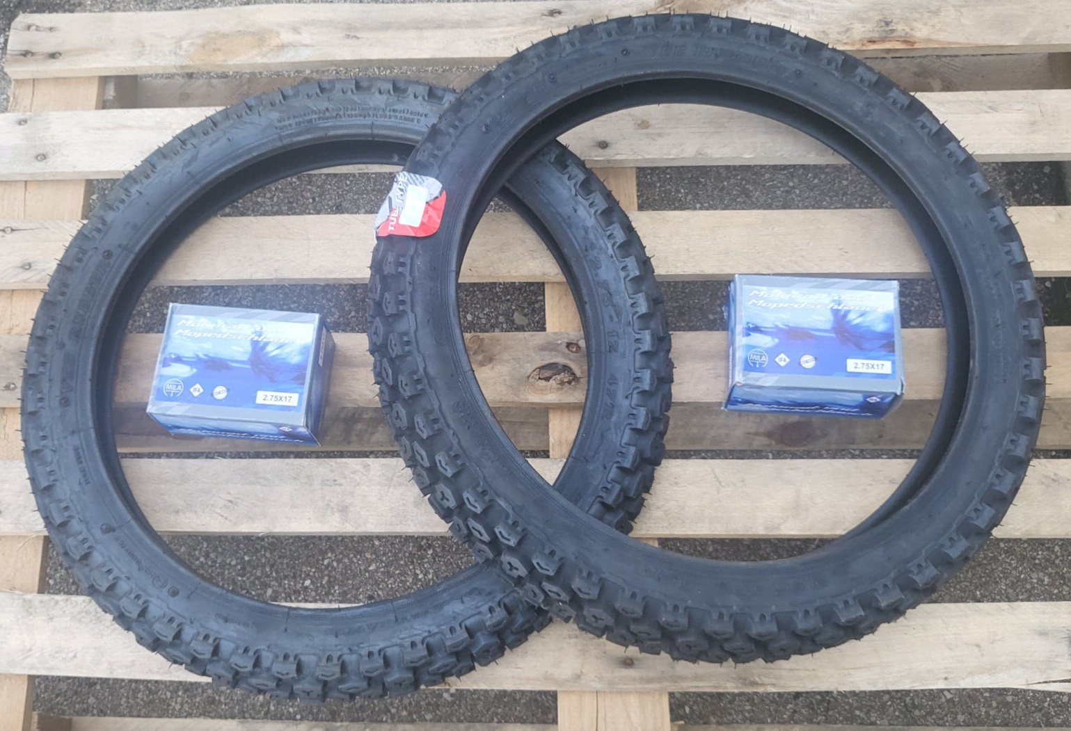 Cross Reifen SET MIT SCHLAUCH 2.75 x 17 Zoll 2 3/4 x 17 Mofa Moped mokick enduro