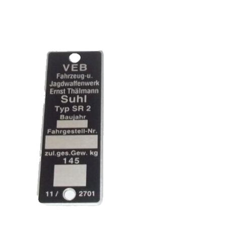 Typenschild plakette für Simson SR2 am Steuerkopf